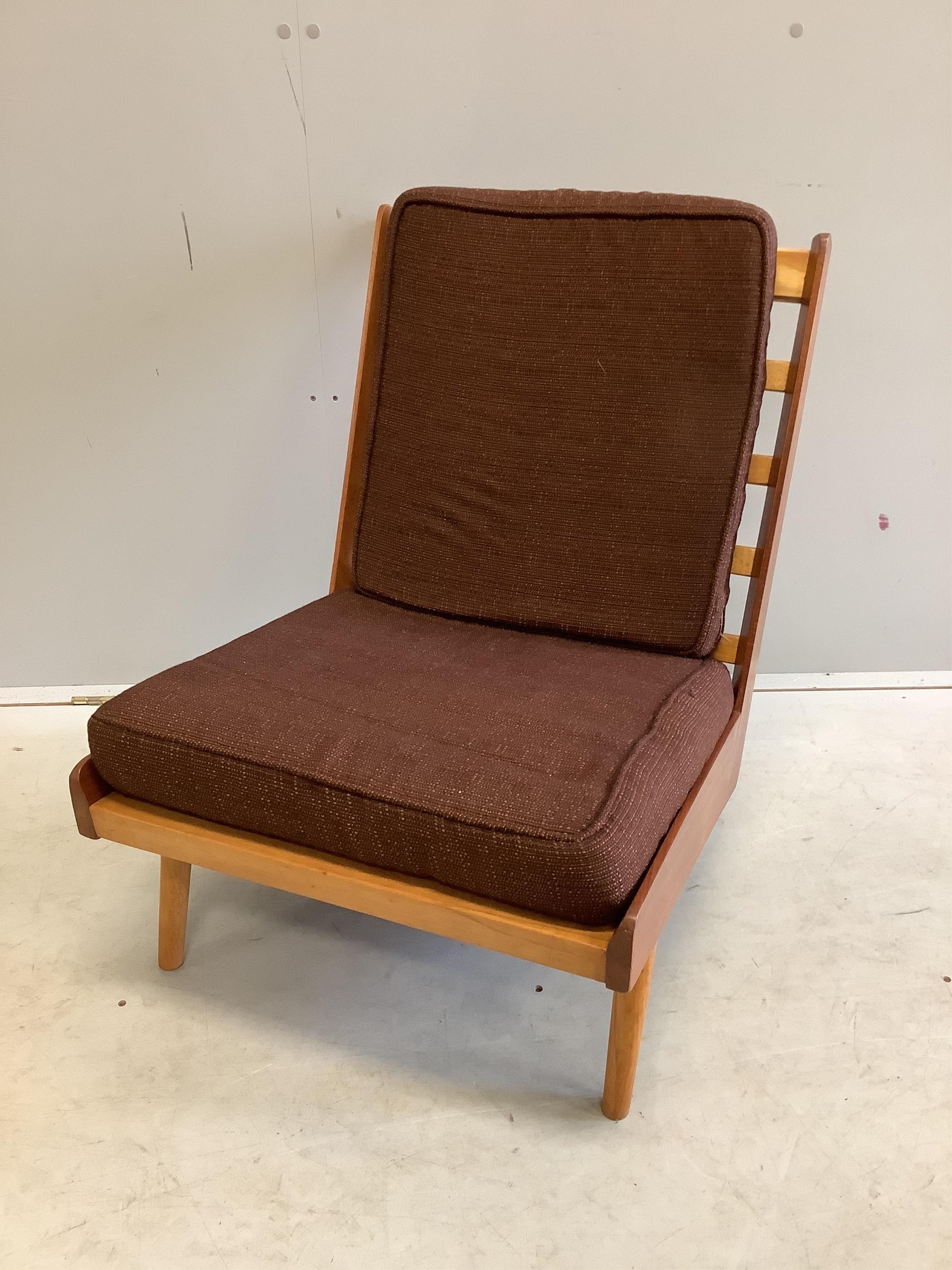 A mid century Robin Day slat chair, width 53cm, depth 55cm, height 71cm. Condition - fair to good